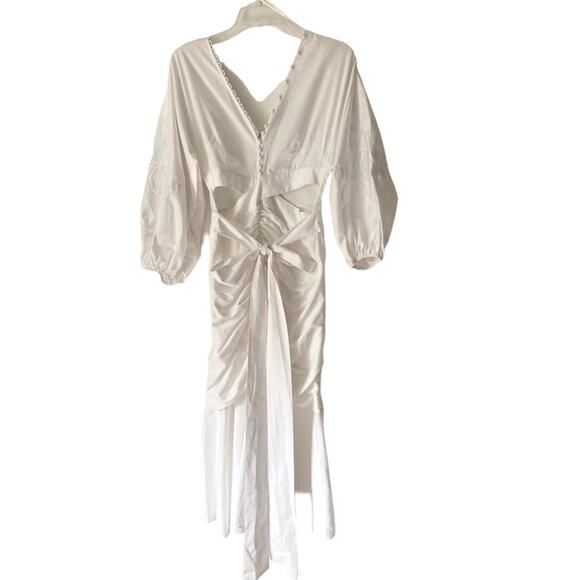 Amur Mailka Embroidered Cutout Sateen White Midi Dress size 4 - Picture 4 of 10